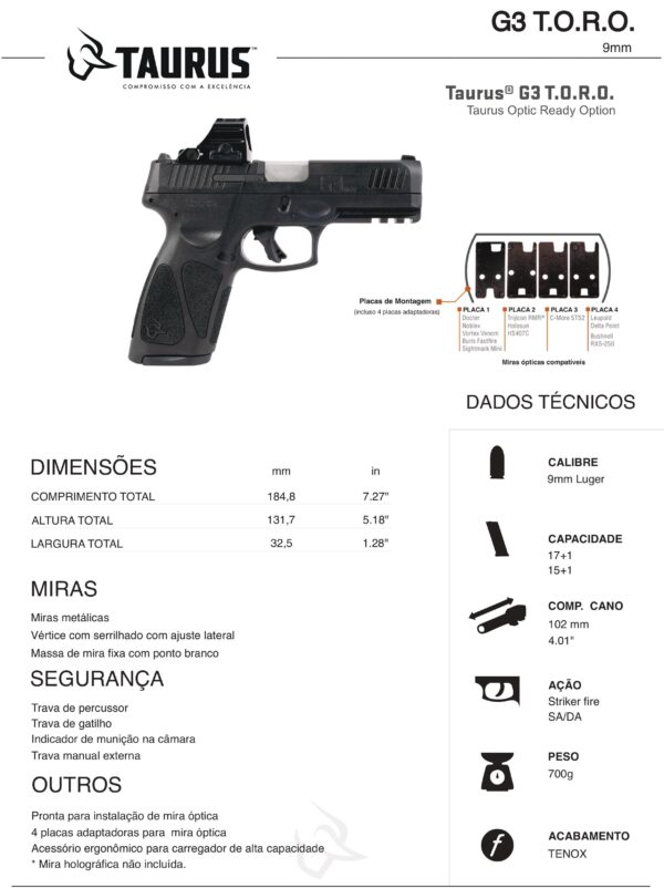 Pistola Taurus G3 TORO 9mm