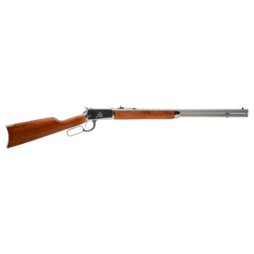Carabina-Lever-Action-Rossi-Inox-Alto-Brilho-Cano-24 Carabina Rossi Cano 24 lever action em aço inox alto brilho com coronha de madeira e cano octogonal