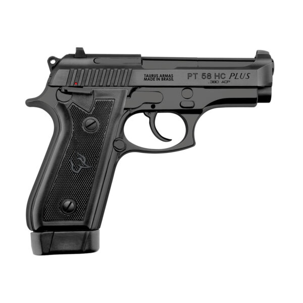 Pistola Taurus 58 HC Plus .380 ACP em aço carbono acabamento fosco vista lateral