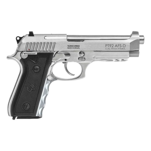 pistola-taurus-92-AFSD-9mm Pistola Taurus 92 AFS-D 9mm em aço inox com punho de polímero vista lateral