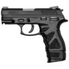 Pistola Taurus TH40c .40 S&W compacta em polímero preto acabamento teniferizado vista lateral esquerda com alongador de carregador