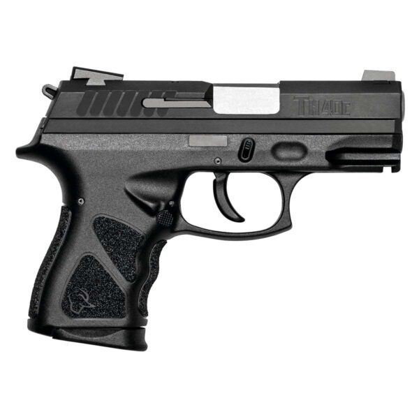 Pistola Taurus TH40c .40 S&W compacta em polímero preto acabamento teniferizado vista lateral
