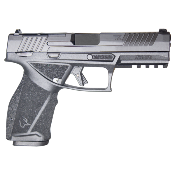 Pistola Taurus TX38 .38 TPC full size em polímero preto preparada para red dot vista lateral