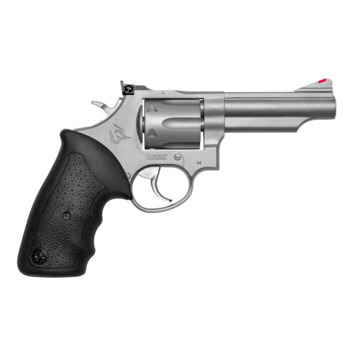 Revólver Taurus RT 66 .357 Magnum em aço inox fosco com empunhadura de borracha vista lateral