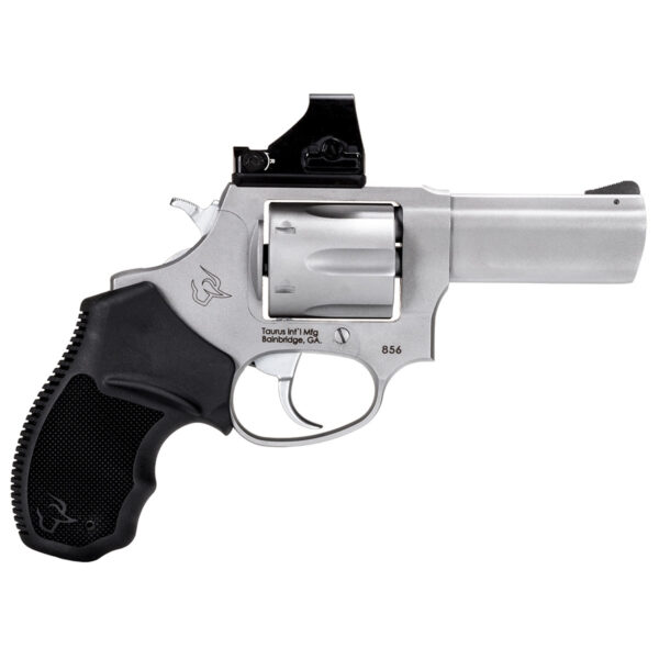 Revólver Taurus RT 856 TORO .38 SPL em aço inox fosco preparado para red dot com empunhadura de borracha vista lateral