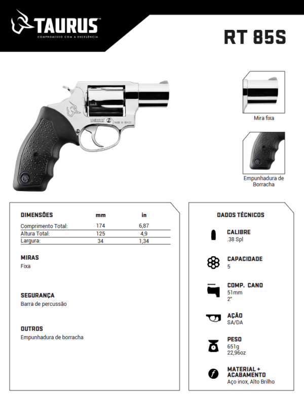 revolver-taurus-85s-ficha-tecnica Revólver Taurus RT 85S .38
